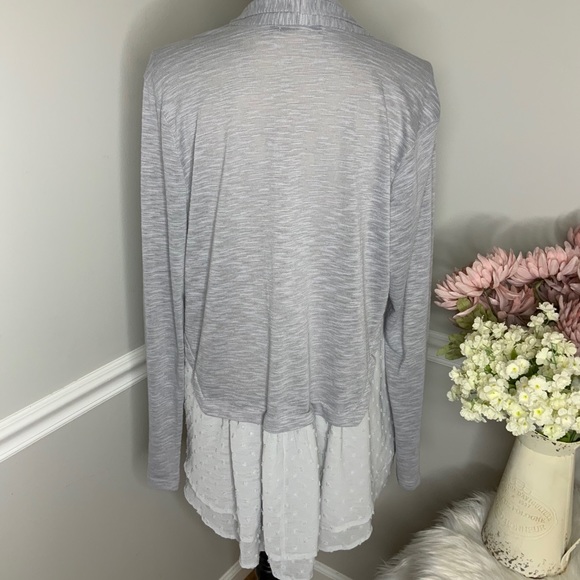 DOE & RAE Grey Long Sleeve Ruffle Layered Cardigan - Picture 2 of 8
